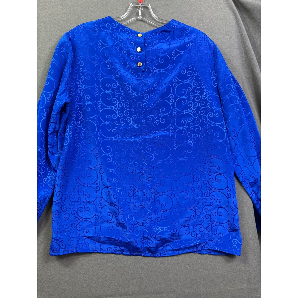 Leslie Fay Sport Royal Blue Jacquard Swirl Scroll Long Sleeve Blouse Women's 8 - Picture 3 of 11